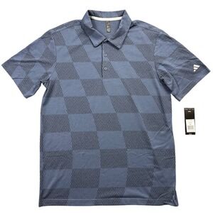 Adidas Wavy Mesh Polo Shirt Mens Medium Blue Checkerboard Golf Performance NEW